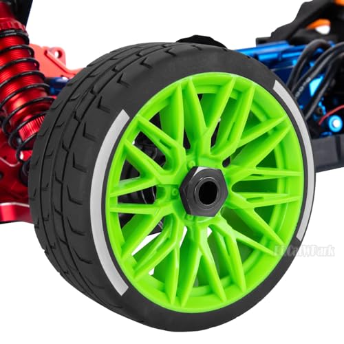 RC Wheels and Tires for 1/7 Felony 6S BLX,RC Highway Wheel Rubber Tires,4PCS RC Drift Car Highway Tires Road Soft Tires,Green - color: Green - (4pcs Highwaytires)