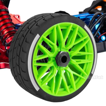 RC Wheels and Tires for 1/7 Felony 6S BLX,RC Highway Wheel Rubber Tires,4PCS RC Drift Car Highway Tires Road Soft Tires,Green - color: Green - (4pcs Highwaytires)