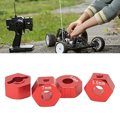 plplaaoo 4Pcs RC Wheel Hub, 14mm RC Wheel Hex, Aluminium Alloy 14mm Diameter 5.5mm 7mm Thickness Accessory Set Kit for Traxxas 1/10 Slash 4x4 Rustler Stampede Slash 2WD (red) - color: Red