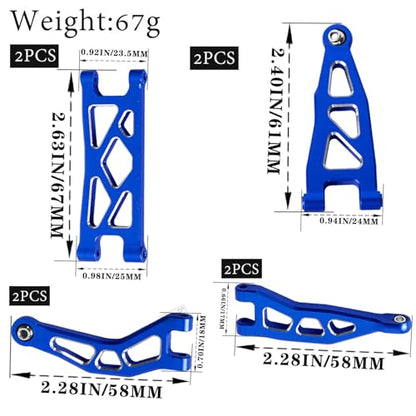 Aluminum Front Rear A Arms Upgrades Part for 1/18 Granite Grom Mega 380 Brushed 4x4 Monster Truck RTR,Alloy Front Rear Suspension A Arms Hops Up,8PCS,Navy Blue - color: Blue(8pcs)