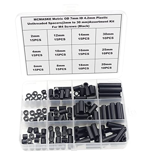 Metric OD 7mm ID 4.2mm Plastic Unthreaded Spacers(2mm to 30 mm) Assortment Kit for M4 Screws;Clearance Spacers;Round Spacers(Black) - size: OD 7mm ID 4.2mm