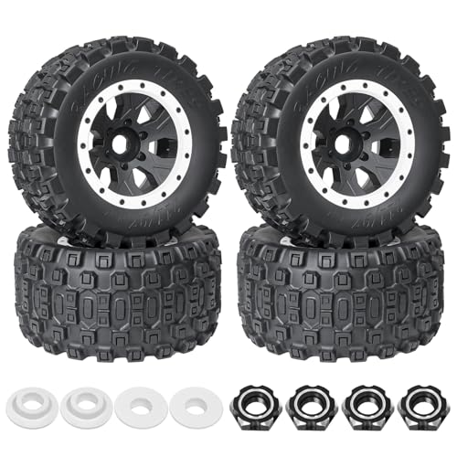 LRFHL 1/5 RC Monster Truck Tires 4PCS, White | 24mm Hex Wheels MX43 RC Tires for Traxxas 1/5 X-MAXX 8S Arrma 1/5 Kraton 8S 1/5 Outcast 8S - color: White