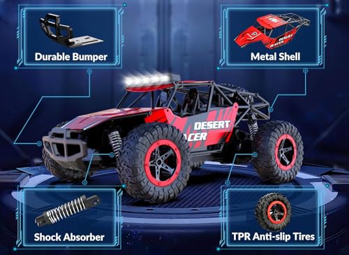 RACENT Remote Control Cars for Adults - 1:16 Scale 20kph Fast RC Truck All Terrain Off-Road Monster Truck for Adults with 2 Rechargeable Batteries (Red) - color: Red