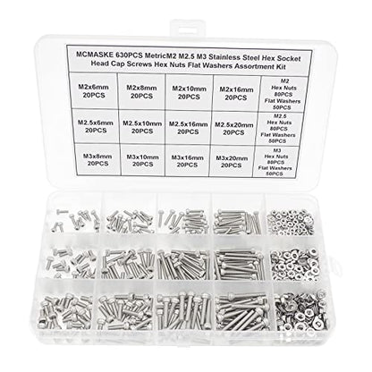 M2 M2.5 M3 Knurled Socket Head Cap Screws Nuts Flat Washers Kit | 304 Stainless Steel - size: M2M2.5M3