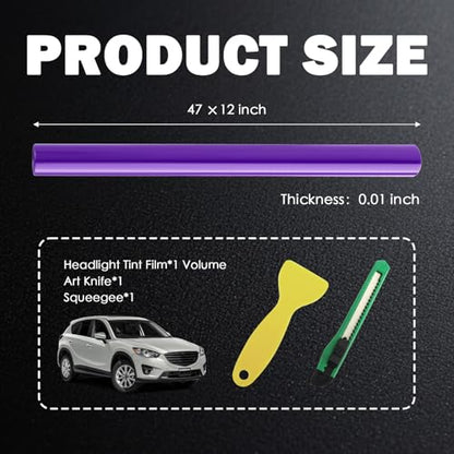 12×47" Car Headlight Tint Film,Self Adhesive Taillight Tint Film for Headlights/Fog Lights/Tail Lights,Waterproof Non-Marking Tail Light Tints Films Kit with Squeegee & Cutter (Purple) - color: Purple