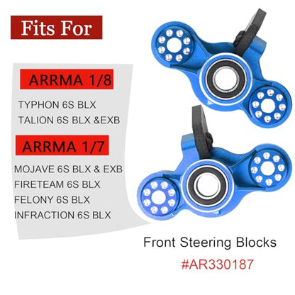 Aluminum Front Steering Knuckles Blocks for ARRMA 6S 1/8 Mojave | TYHPON Infraction FIRETEAM Felony BLX 6S 1/7 4WD, RC Caster Blocks C-Hubs w/Bearings, Hub Carriers Parts AR330187 - color: Blue, size: Front Steering Knuckles(Thin)