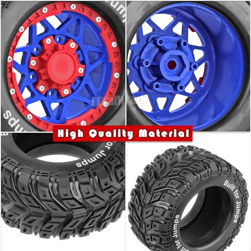 RC Truck Tires 12mm/14mm/17mm Hex RC Wheels and Tires for 1/10 Big Rock Granite Vortek/Stampede Rustler Hoss/L0s1 Rc 4wd,RC Monster Truck Car Wheel 4Pcs,Blue Red - color: Blue Red - (12mm/14mm/17mm Hex)