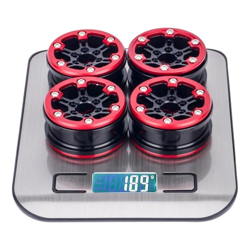 1.9 Beadlock Wheels Rim for 1/10 RC Crawler, 190g Lightweight 7075 Aluminum Wheels Compatible with SCX10 CAPRA TRX6 TRX4 Upgrades for RC Trucks Drift Car (Red)