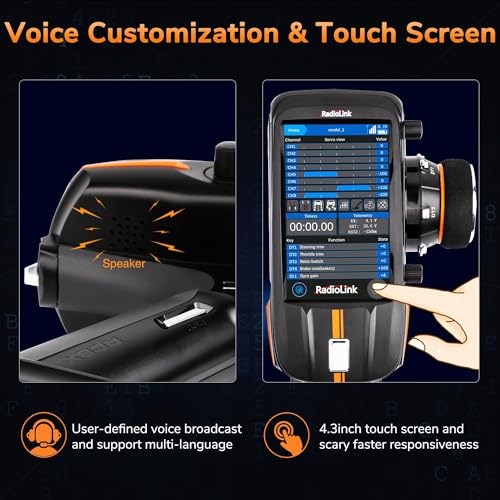 ATA HOBBY Radiolink RC8X 8CH 2.4G RC Transmitter and R8FG&R4FGM Gyro Receivers, 4.3" Full Color IPS Touch Screen RC Remote Controller, 600m Long Range, 200 Models for RC Crawler Drifting Cars Boats | 2.4GHz, 600m Long Range RC Remote and Receiver, 4.3" Fu