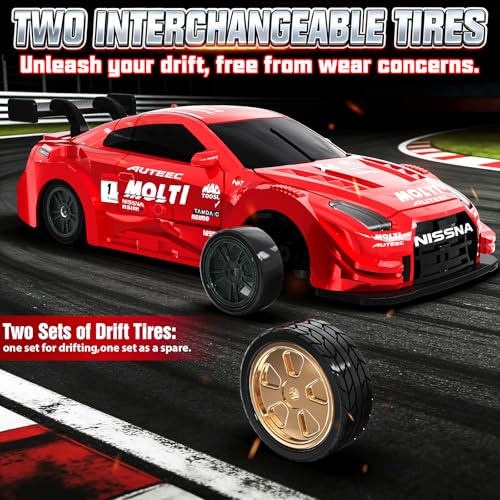 1/43 Mini RC Drift Car with Gyro, 2.4GHz Full Proportional RC Car, 20KM/H Professional High Speed Remote Control Car with Lights, Desktop Drift Car Racing Toy Gifts to Adults Kids Boys - color: Red