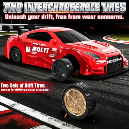 1/43 Mini RC Drift Car with Gyro, 2.4GHz Full Proportional RC Car, 20KM/H Professional High Speed Remote Control Car with Lights, Desktop Drift Car Racing Toy Gifts to Adults Kids Boys - color: Red