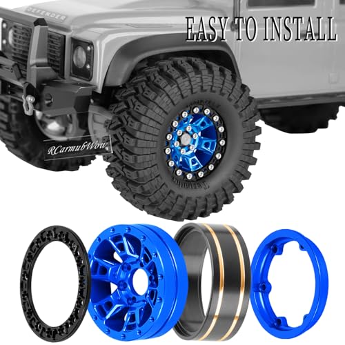 RC 1.3 Beadlock Wheels Single & Dually for 1/18 TRX4M Ascent-18,1/24 SCX24 FCX24 RC Crawler Car,Aluminium & Brass 1.3 Beadlock Rims,4pcs,Navy Blue w/Black - color: Navy Blue(4pcs)
