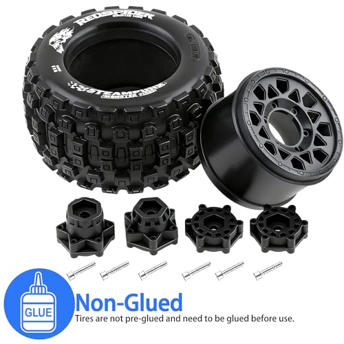 1/10 Scale RC Truck Tires 2.8inch Tire and Wheels with 12mm/14mm Hexes fit Stampede Arrma Big Rock Granite VORTEKS 3S Traxxas Slash, Stampede Rustler, Hoss (Black) - color: Black