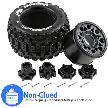 1/10 Scale RC Truck Tires 2.8inch Tire and Wheels with 12mm/14mm Hexes fit Stampede Arrma Big Rock Granite VORTEKS 3S Traxxas Slash, Stampede Rustler, Hoss (Black) - color: Black