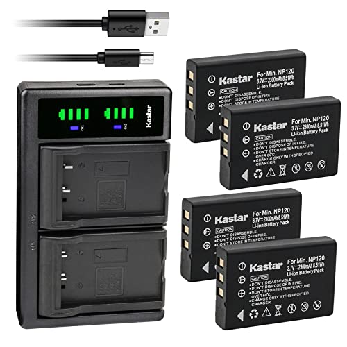 Kastar 4-Pack Battery and LTD2 USB Charger Replacement for Fujifilm NP-120, NP-120B, FNP120, Toshiba NP-120, PX1657, PENTAX D-LI7, RICOH DB-43, CONTAX BP-1500S, KYOCER BP-1500S Battery - size: 1 Charger + 4 Batteries