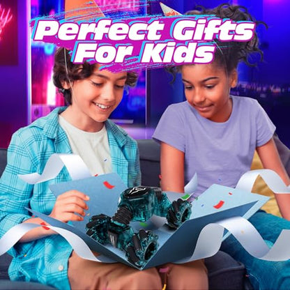 Tecnock Remote Control Car for Boys Girls, 2.4GHz 4WD Gesture Sensing RC Stunt Car Toys - 360° Rotating Double Sided Hand Controlled RC Cars with LED Lights, Gifts for Kids Ages 6-8, 8-12 - color: Deep Green