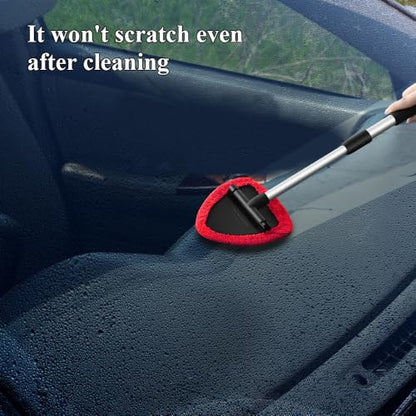 Windshield Cleaning Tool, Car Window Cleaner, Windshield Cleaner with 4 Washable Reusable Microfiber Pads and Extendable Handle, Auto Glass Wiper Cleaning Kit Universal for Car (Red) - color: Red