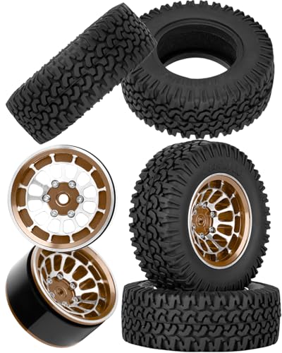 1.55 Inch Aluminum Alloy Beadlock Wheel and Tires for Tamiya AX90069 D90 TF2 CC01 CC02 1/10 RC Crawler Car,1.55 Beadlock Tires RC Rims,Soft Rubber All Terrain Tyre Metal Rims,Brown - color: Brown(4pcs)