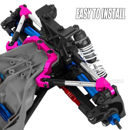 RC Front Tie Rods with Stabilizer Upgrades Part for 1/10 Slash 4X4 LCG,Alloy Aluminium Front Positive and Negative Teeth Pull Rod + Fixed Code Combination-Set,Pink - color: Pink - (Upgrades)