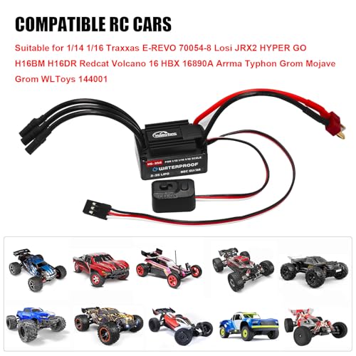 Brushless HG-35A Waterproof ESC Electric Speed Controller for Traxxas E-REVO Losi JRX2 H16BM H16DR Redcat Volcano 16 Arrma Typhon Grom Mojave Grom 1/14 1/16 1/18 RC Car (Black)