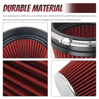 6" ID & 7" Tall Clamp-on Car Cold Air Intake Filter with High Flow,Cone Air Filter for Car Cold Airs Intake System to Improve Engine Efficiency,Washable Performance Colds Airs Filters