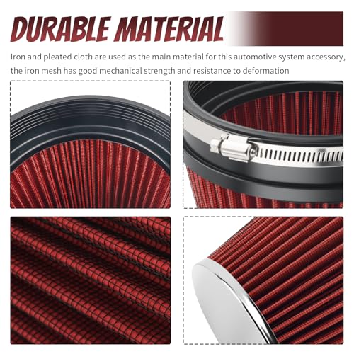 6" ID & 7" Tall Clamp-on Car Cold Air Intake Filter with High Flow,Cone Air Filter for Car Cold Airs Intake System to Improve Engine Efficiency,Washable Performance Colds Airs Filters