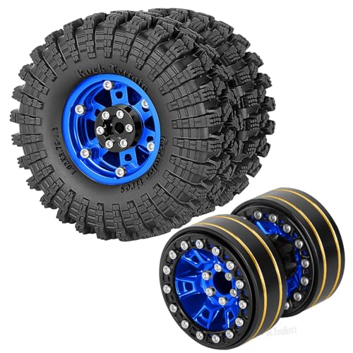 RC 1.3" Beadlock Tires Wheels for 1/18 1/24 Trx4m SCX24 FCX24 Ascent-18 RC Crawler Car,4pcs 1.3 Inch Wheel Rim Soft Rubber Tires,Navy Blue - color: Navy Blue-(1.3" Beadlock Tires）