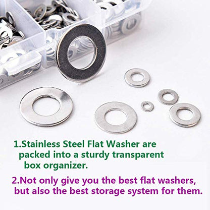 Flat Washers Assorted Kit,Hincell 900pcs 304 Stainless Steel Flat Washers for Screws Bolts,Fender Washers Assortment Set,Stainless Steel Washers, Lock Metal Washers