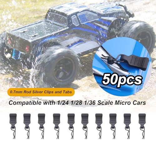 HobbyPark 50pcs Mini Clips R Pins with Pull Tabs for 1/24 1/28 1/36 Scale Micro Cars Compatible with Axial SCX24 Deadbolt 90081 B17 Betty Wrangler JLU CRC - size: 0.7mm Rod and Tabs