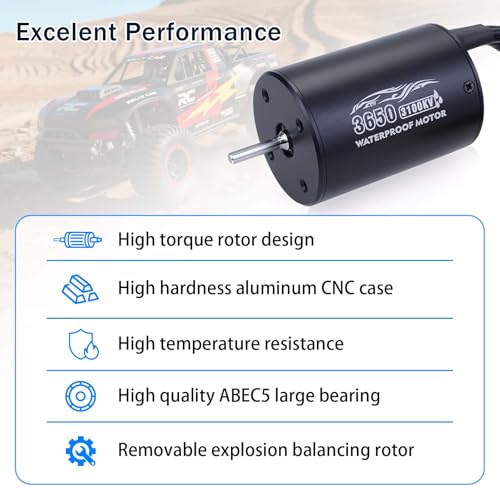 SurpassHobby 3650 3100KV 3.175mm Shaft High Speed Waterproof Motor for Most of 1:10 Scale RC Vehicles Truck Update Parts - size: 3100KV, style: 3650 Motor