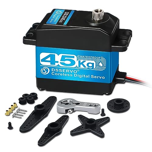 45KG High Torque Servo 8.4V Coreless RC Steering Servo Motors Stainless Steel Gear Low Profile Waterproof for 1/8 1/10 1/12 Scale Cars DIY Robotic - 180 Degree - size: 45KG-180°