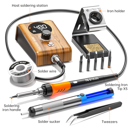 90W Digital display soldering station, stable knob control, independent switch power supply, tin wire, tin absorber, anti-static tweezers, 5 soldering iron tips, handle fixed bracket - color: 968d