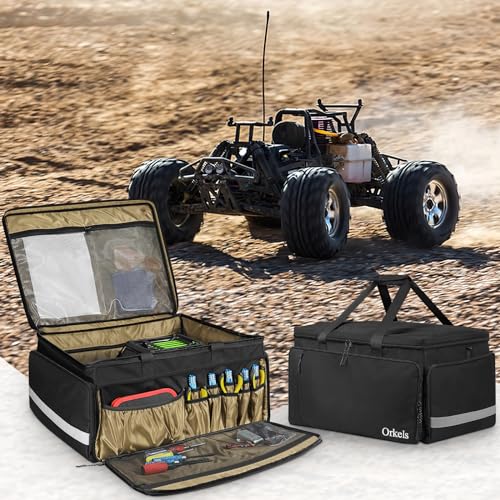 ORKELS Storage Bag for Traxxas RC 1/14, 1/16 & 1/18 Cars, Protective Carry Case with Bottom Clapboard and Multi-Pockets for Tools & Accessories, Black - size: FOR 1/14, 1/16, 1/18 RC Car