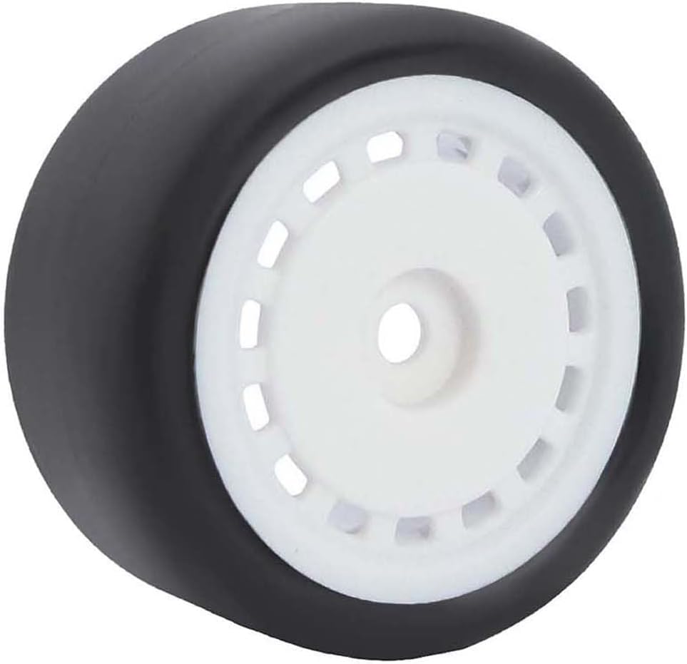 4PCS Pre-Glued On-Road Drift Racing Smooth Rubber Tires and Wheel Rims Set 7MM Hexagon for 1/24 Losi Micro-B RC Car Upgrades Parts (White) - color: White