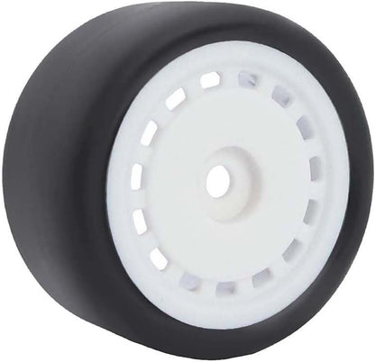4PCS Pre-Glued On-Road Drift Racing Smooth Rubber Tires and Wheel Rims Set 7MM Hexagon for 1/24 Losi Micro-B RC Car Upgrades Parts (White) - color: White