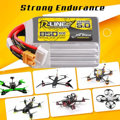TATTU R-Line Version 5.0 4S Lipo Battery 14.8V 150C 850mAh Lipo Battery Pack with XT30U-F Plug