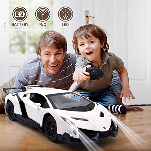 Remote Control Car Lamborghini Licensed 1:24 RC Car 2.4G,White | Veneno Officially Licensed LED Lights Toy RC Cars Model Vehicle for Boys 6,7,8 Years Old - color: White