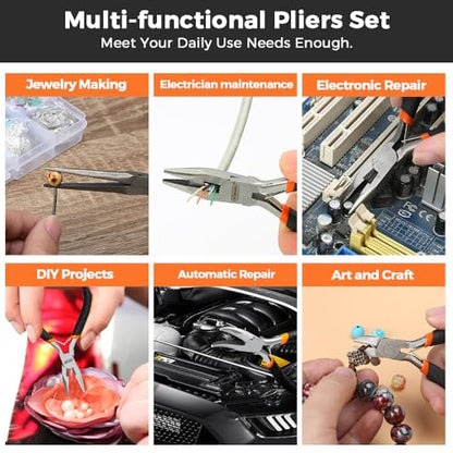 LIFEGOO 5 Pieces Mini Pliers Set – Durable Precision Tool Kit for Crafts, Jewelry & DIY, Includes Long Needle Nose, Bent Nose, Diagonal, End Cutting, Nipper (Black) - color: Black