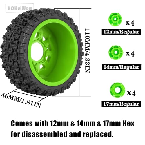 12mm/14mm/17mm Hex RC Tires for 1/10 RC Scale Truck Slash 2WD 4×4 Senton Axia1 L0S1 Red cat Rc 4wd,1/10 Short Course Truck Tires w/Foam Inserts,4PCS,Green - color: Green(4pcs)