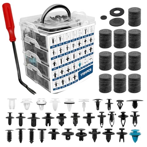 1101PCS Car Door Trim Panel Clips Kit, Car Retainer Clips Auto Push Pin Rivets Set - 32 Most Popular Sizes and 1 Pcs Fastener Remover Remover for GM Ford Mazda Chrysler Benz Subaru Toyota Honda