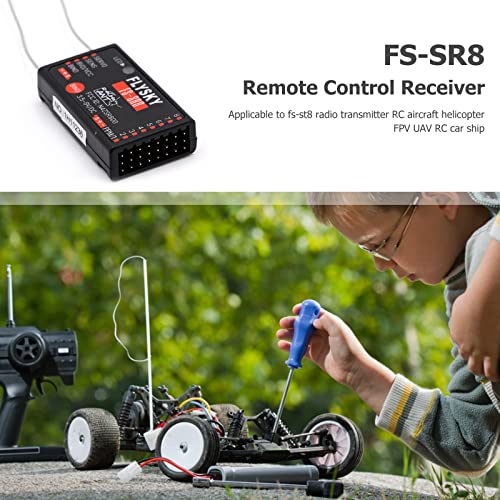 Flysky FS-SR8 Receiver, 2.4GHz 8 Channel Remote Control Receiver Compatible with Flysky FS-ST8 RC Transmitter for RC Cars, Boats and Helicopters (FS-SR8 Receiver) - style: FS-SR8 Receiver