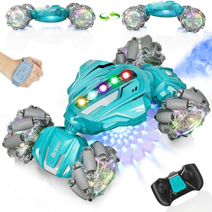 Gesture Sensing RC Stunt Car, Boys Toys Age 6-12, 4WD Hand Controlled Remote Control Car with Light & Music, 360°Rotation Christmas Birthday Gift for Boys Girls Age 6 7 8 9 10 11+(Lagon Blue) - color: Silver