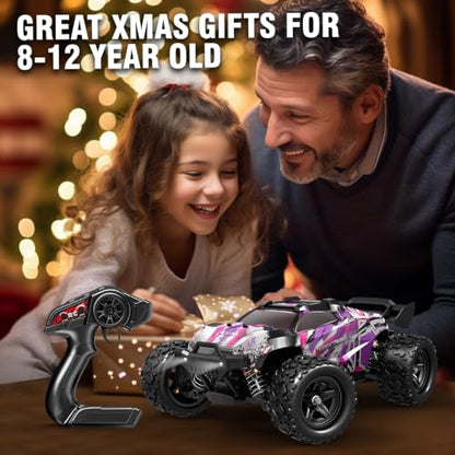 Pink Remote Control Car for Girls, 1:18 Fast rc Cars for Girls with 40+ KM/H 4WD Off-Road rc Truck, Includes 2 Rechargeable Batteries, 8 9 10 11 12 13 Year Old Girl Gifts - color: Pink