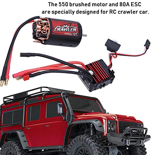 Dilwe RC Brushed Motor, 5-Slot 550 Brushed Motor + 80A ESC Combo Set Upgrade Parts Compatible with 1/10 RC Crawler Car Truck (12T)
