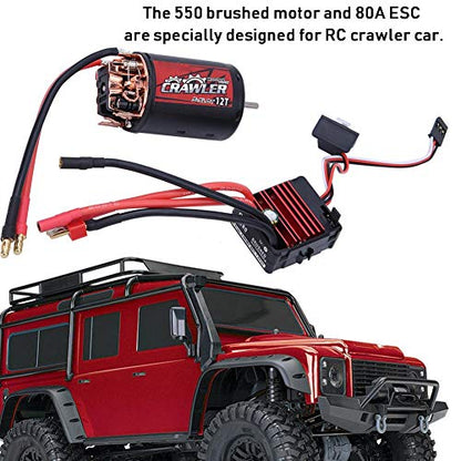 Dilwe RC Brushed Motor, 5-Slot 550 Brushed Motor + 80A ESC Combo Set Upgrade Parts Compatible with 1/10 RC Crawler Car Truck (12T)