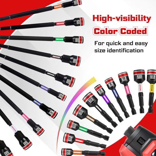 Impact Nut Driver Set, 10 Pieces 2.56”6”Long 1/4”5/16”3/8”7/16” 1/2”6 Point Alloy Steel Magnetic SAE Nut Setter Set Use For Require Installing 1/4 Hex Shank Impact Driver with Case Box - size: 2.56"/6", style: MIXS-10pcs