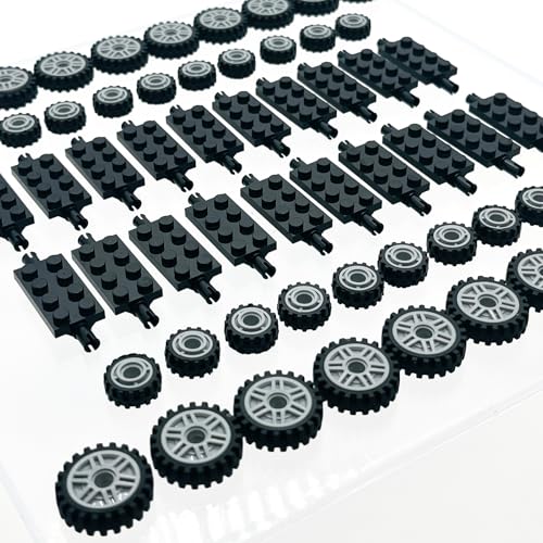 100 PCS Wheels, Tires & Axles Building Kit | Compatible with All Major Building Brick Sets | Vehicle, Truck, Car Parts & Accessories for Creative STEM Play