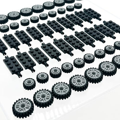 100 PCS Wheels, Tires & Axles Building Kit | Compatible with All Major Building Brick Sets | Vehicle, Truck, Car Parts & Accessories for Creative STEM Play