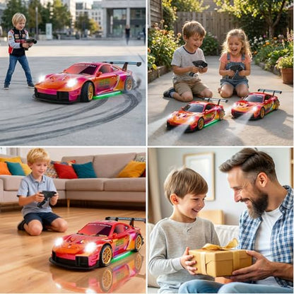 RC Drift Car,1:24 Scale Remote Control Vehicle for Kids,20KM/H 4WD High Speed RC Cars with LED Lights,2 Batteries & Drift Tires Racing Toy for Adults,Kids,Boys and Girls