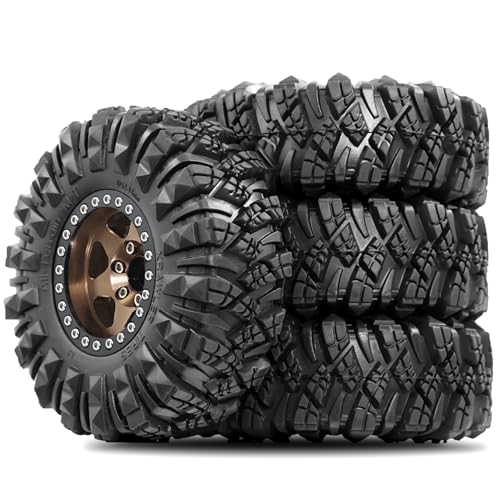 STMU Negative Offset 10.4mm 1.9 Beadlock Wheel Rims Aluminum and 1.9 RC Crawler Tires 4.33 Inch OD Foam Inserts for Traxxas TRX4 Axial SCX10 SCX10 II III RBX10 Redcat Gen 8 (Brown) - color: Brown